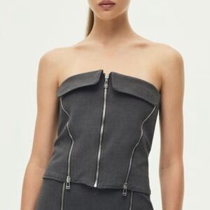 NWT Zara ZW Collection Gray Topstitch Zipper Bustier Corset Top Blogger Favorite